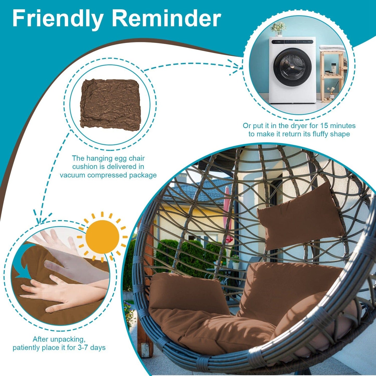 Rynx | Egg Chair Hanging Basket Seat Cushion with Headrest
