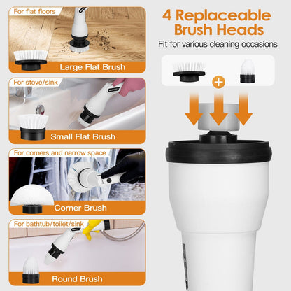 Rynx | Electric wireless rotating scrub brush with 4 interchangeable heads