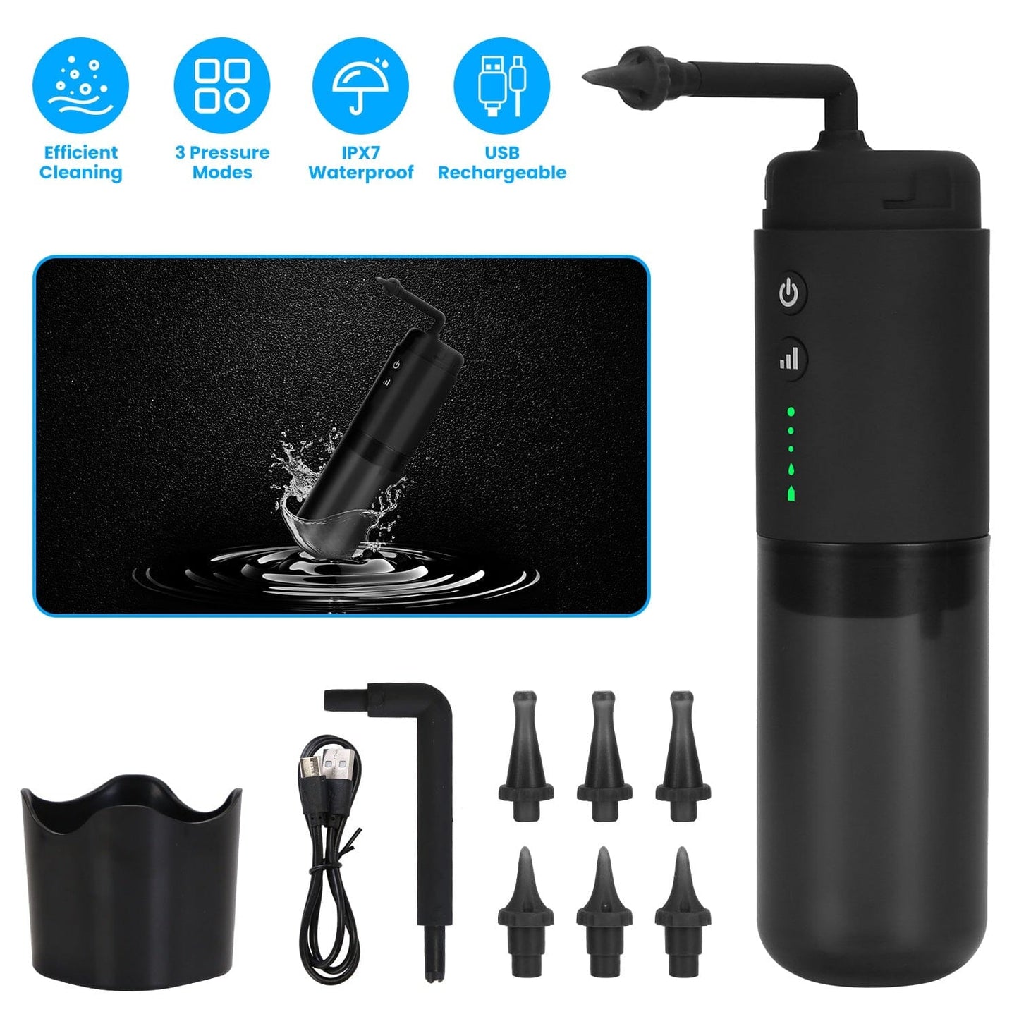 Rynx | Electric ear wax removal set with 3 modes 6 ear tips IPX7 waterproof USB rechargeable
