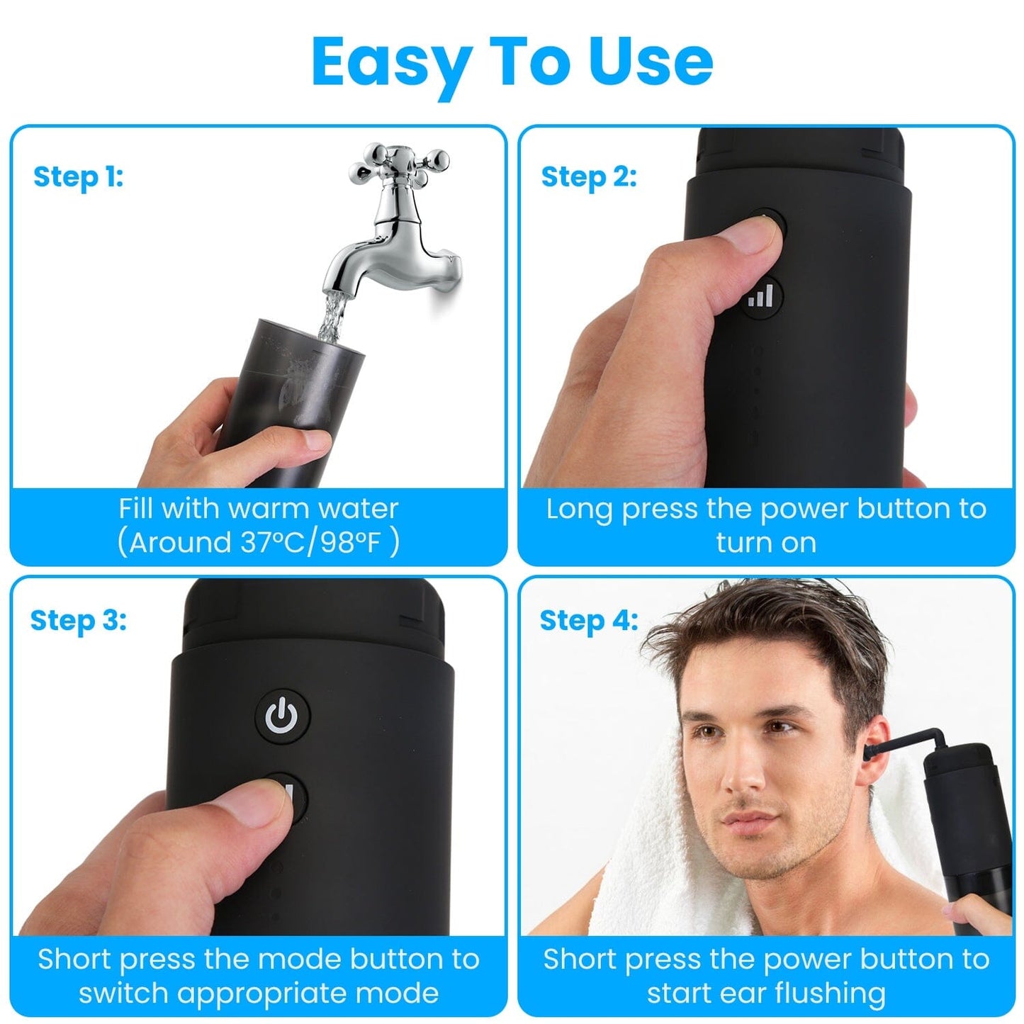 Rynx | Electric ear wax removal set with 3 modes 6 ear tips IPX7 waterproof USB rechargeable