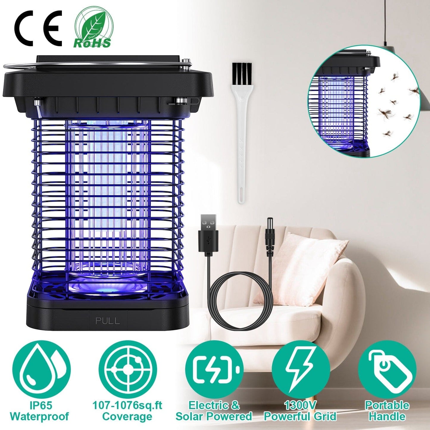 Rynx | Electric solar-powered insect zapper lamp IP65 waterproof for indoor and outdoor