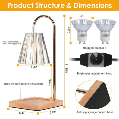 Rynx | Electric wax melter lamp dimmable with 2 GU10 bulbs 3-7in adjustable height 360º rotatable