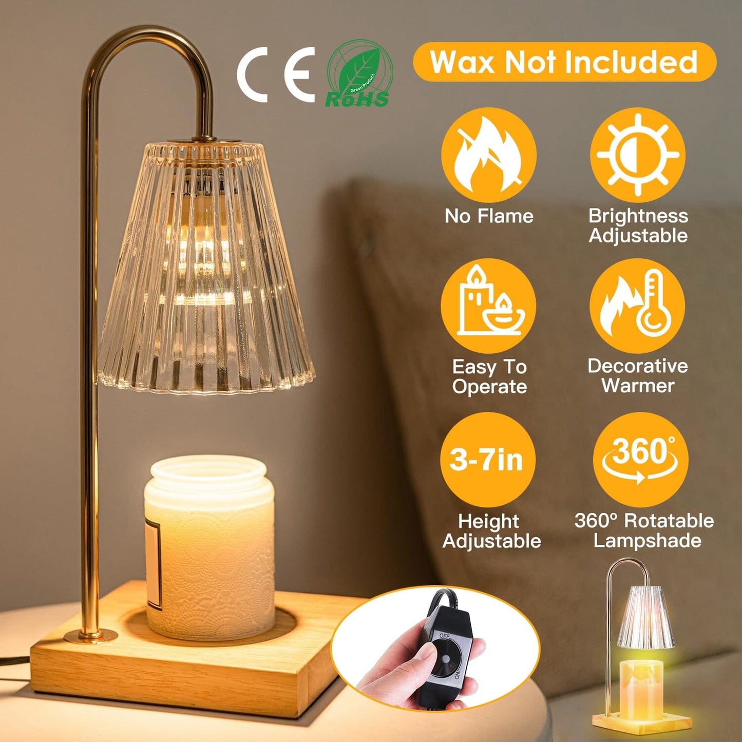 Rynx | Electric wax melter lamp dimmable with 2 GU10 bulbs 3-7in adjustable height 360º rotatable