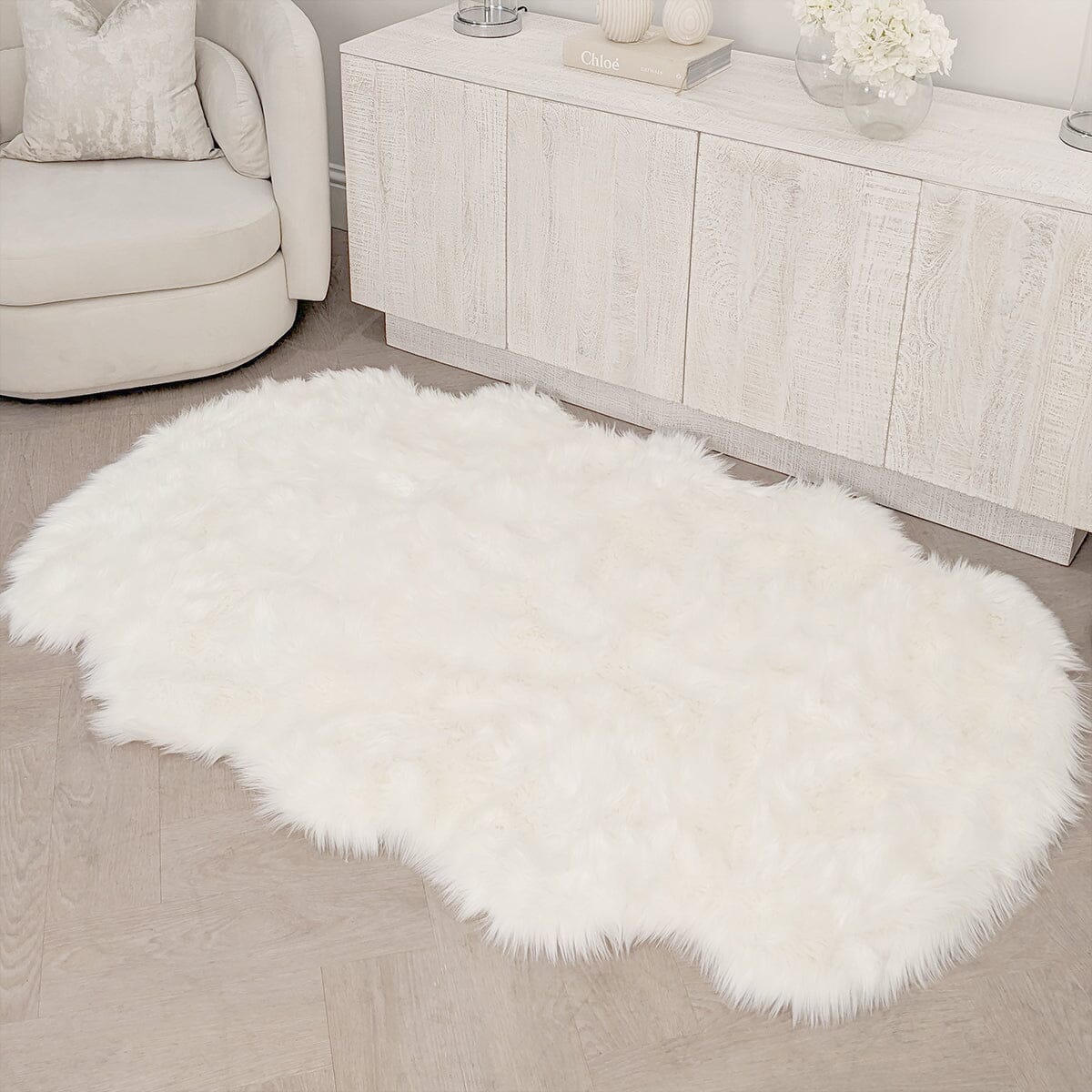 Rynx | Elle Large Faux Fur White Hide Rug - 120x180cm
