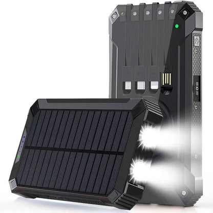 Rynx | ChargePro Solar Powerbank | Wireless Charger | 15W Fast Charging Function | 6 Outputs | Integrated Cables | Portable & Waterproof