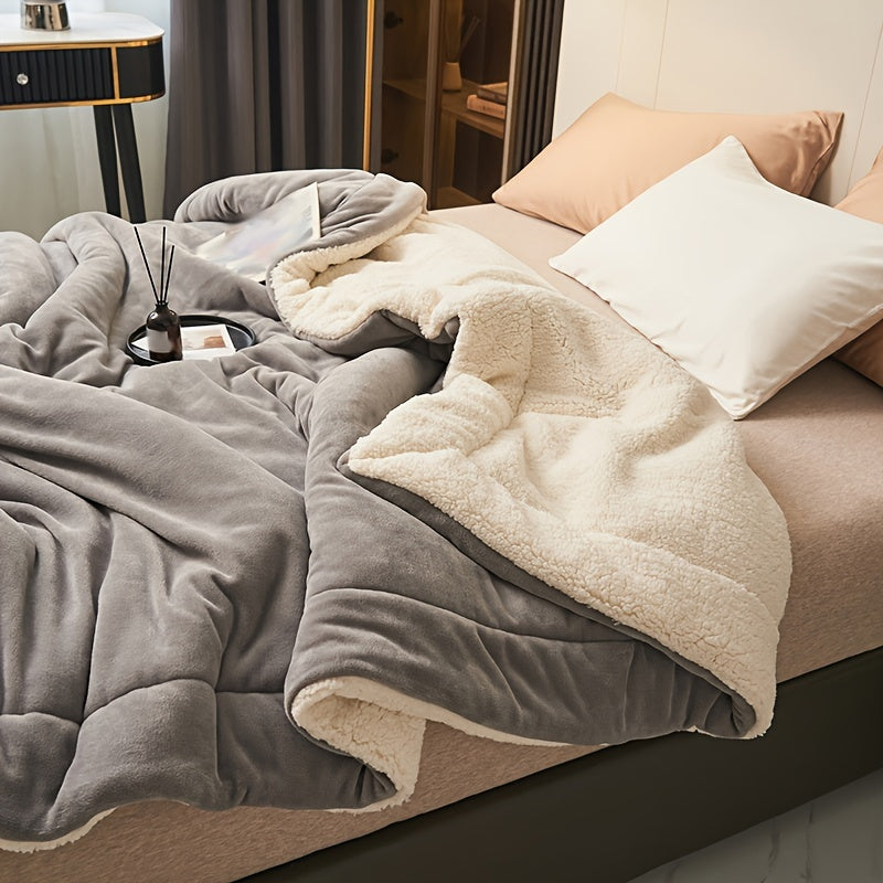 Rynx | Light Grey Double Layer Milk Fleece Blanket - Warm and Soft Casual Blanket for All Seasons