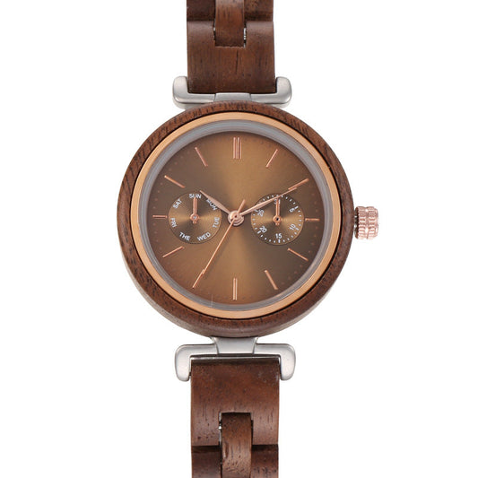 Rynx | Ladies' Quartz Round Analog Ebony Wood Watch