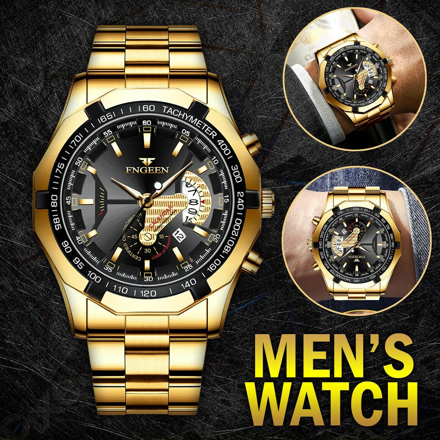 Rynx | Waterproof Gold Men's Watch Classic Stainless Steel Quartz Wristwatch For MEN