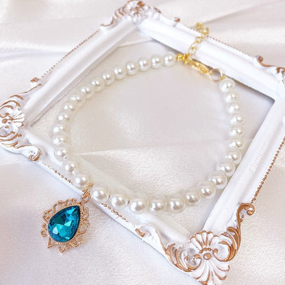 Rynx | Adjustable Pearl Pet Collar with Rhinestone Charm for Cats and Dogs