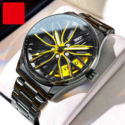 Rynx | Men's fashion hollowed-out luminescent waterproof quartz watch Black and yellow
