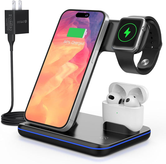 Rynx | 3 in 1 Wireless Charger, 15W Fast Charging Station for iPhone/iWatch/AirPods