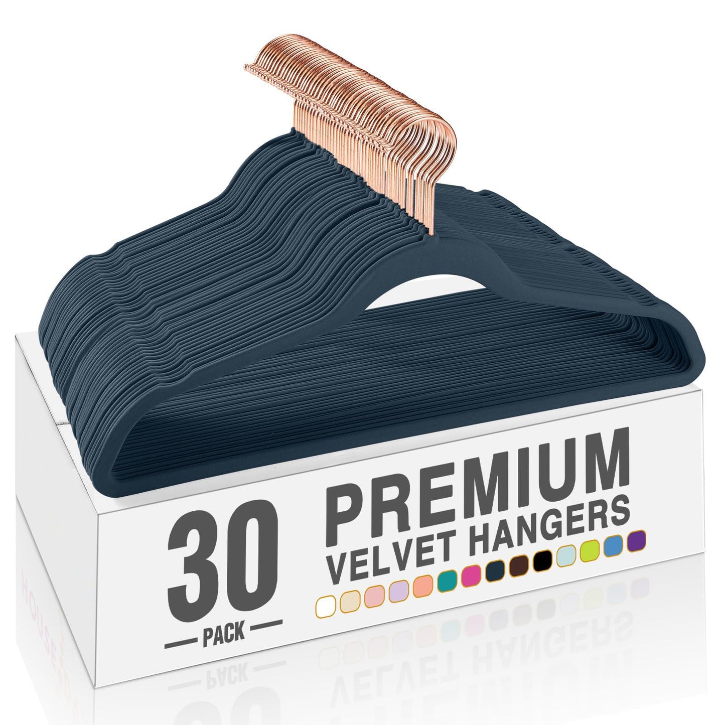 Rynx | 20/30/60 Pack Velvet Hangers - Premium Non-Slip Felt Hangers with Sturdy Black/White Finish - Heavy Duty Coat and Suit Hangers with Space-Saving 360° Rotating Rose Gold/Galvanized Metal Hook