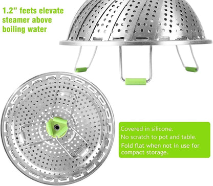 Rynx | Adjustable steam cooker made of stainless steel – Foldable basket for healthy cooking