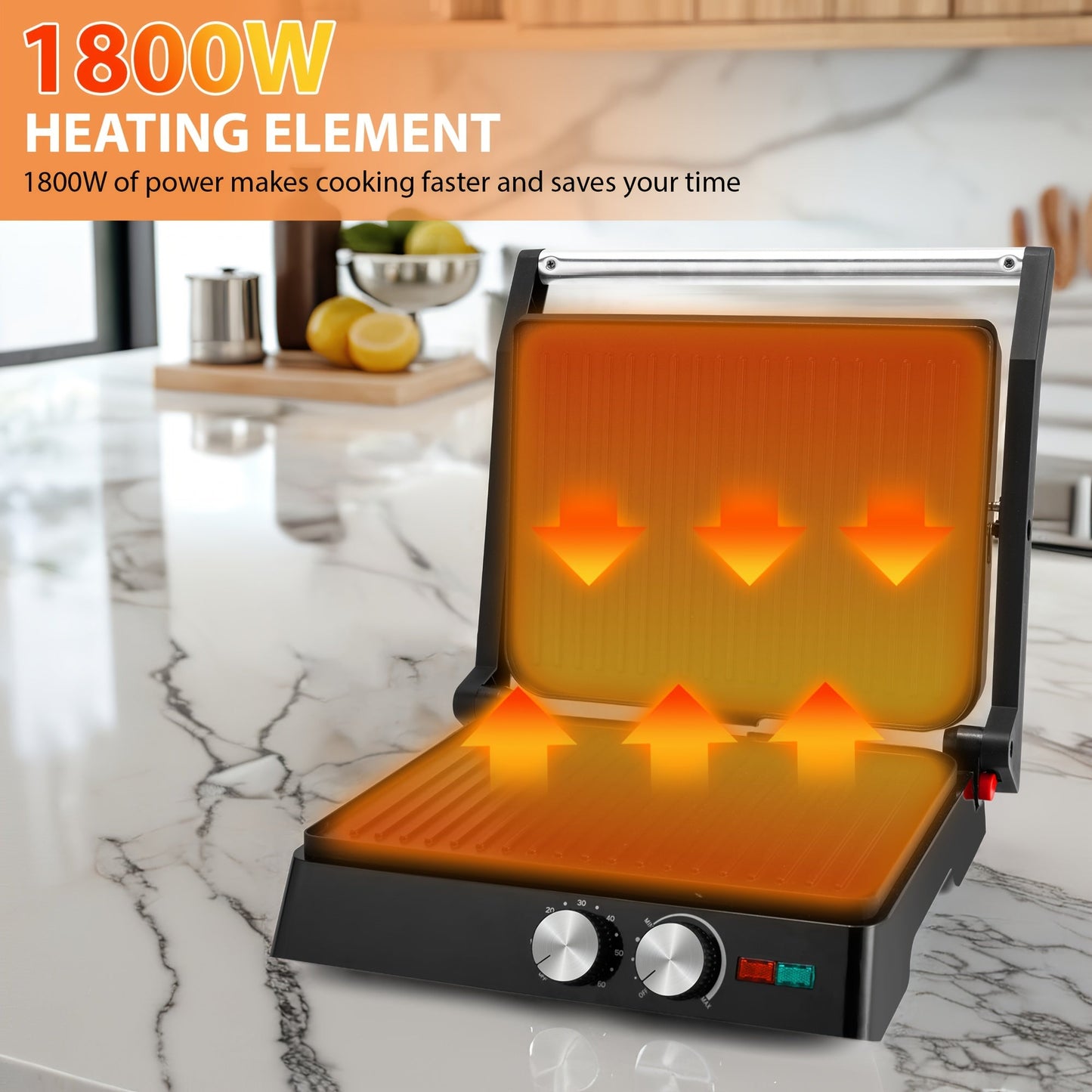 Rynx | 180-Degree 3-in-1 Electric Indoor Grill and Panini Press - Non-Stick Cooking Plates, Floating Hinge, Grease Tray