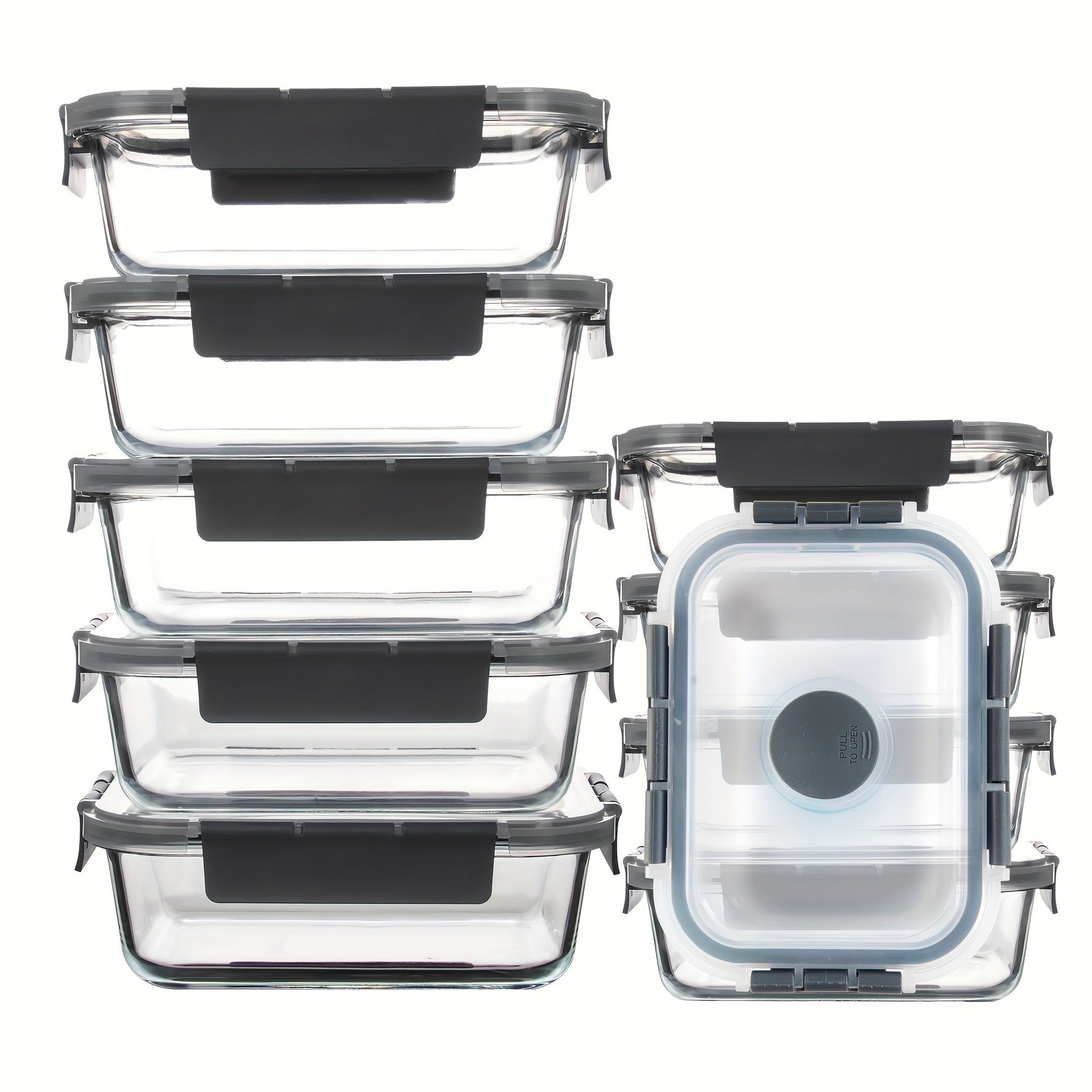 Rynx | 10-Pack Glass Meal Prep Containers Set with Airtight Lids – Durable Food Storage & Glass Lunch Boxes for Home, Kitchen, Office Grey-A