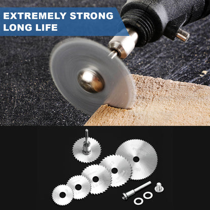 Rynx | 9pcs Cutting Wheel Set for Rotary Tools - HSS Saw Blades for Drills, Includes 6 Cutting Discs, 1/8" and 1/4" Round Shanks, Screwdriver for Wood, Plastic and Aluminum Cutting
