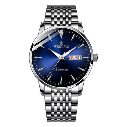 Rynx | Full-automatic Fashion-based Men's Double Calendar Luminous Waterproof Watch Silver Steel Blue Surface