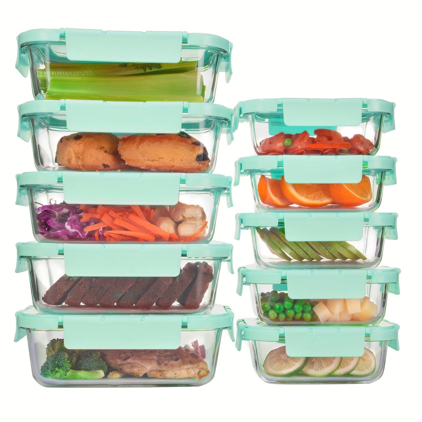 Rynx | 10-Pack Glass Meal Prep Containers Set with Airtight Lids – Durable Food Storage & Glass Lunch Boxes for Home, Kitchen, Office Mint Green-B