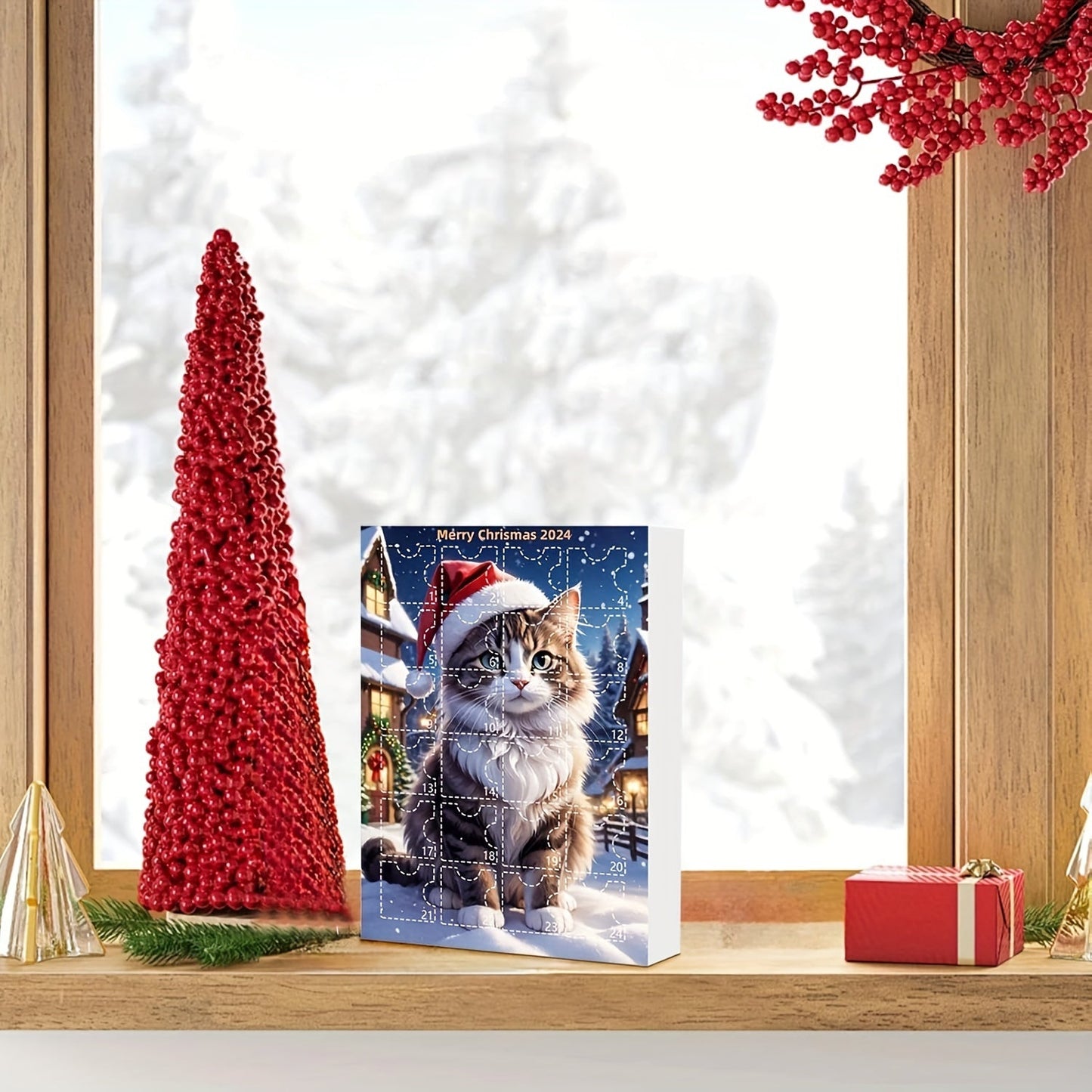 Rynx | Vintage Advent Calendar with Acrylic Cat Ornaments 2024, 24-Day Christmas Countdown for Cat Lovers