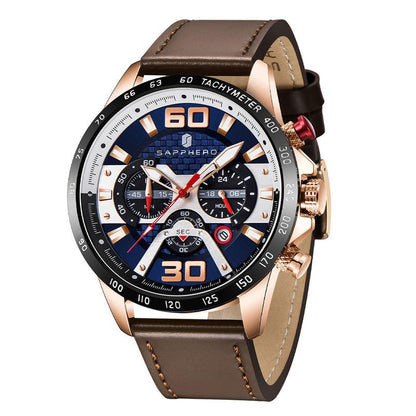 Rynx | Men's stainless steel quartz watch with leather strap