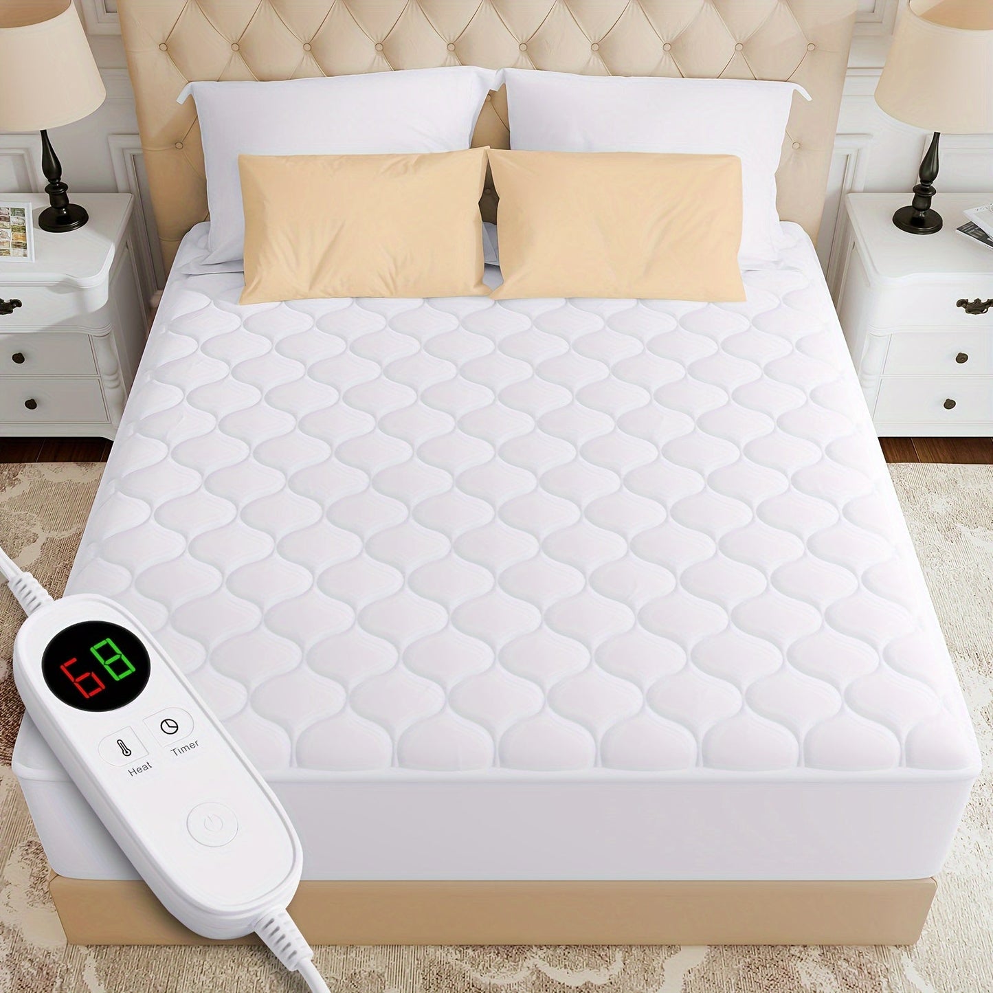 Rynx | Heated Mattress Pad Queen Size - Dual Controller Electric Bed Warmer, Fast Heating, 9 Heat Settings, 9-Hour Timer with Auto Shut-Off, Deep Pocket