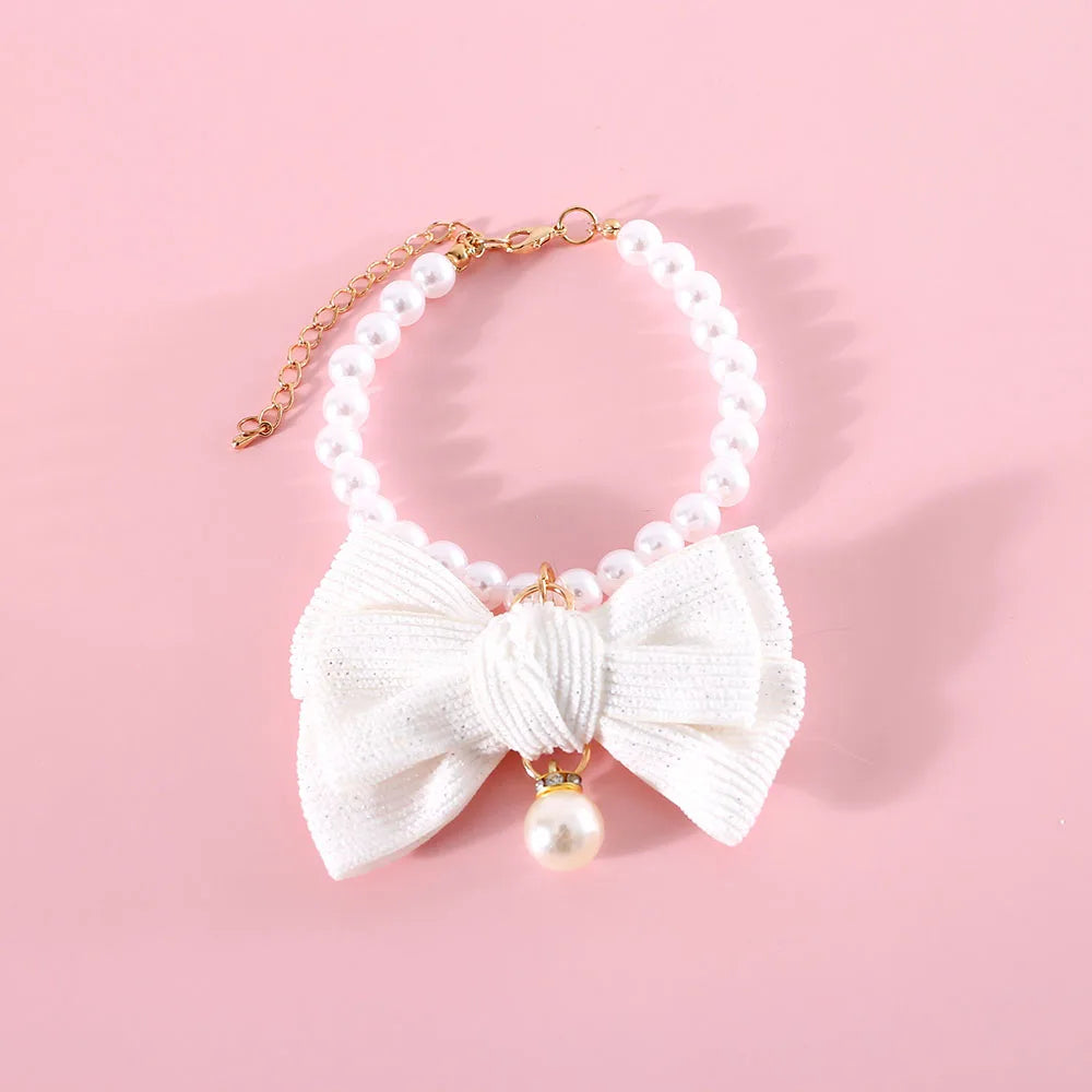 Rynx | Elegant Pearl Cat & Small Dog Collar with Rhinestone Bow