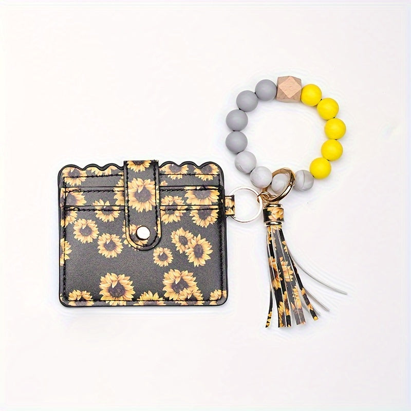 Rynx | Vibrant Leopard Print PU Tassel Wallet Keychain – Silicone Beaded Accessory with Detachable Camping Bag Clip, Stylish and Compact Travel Companion