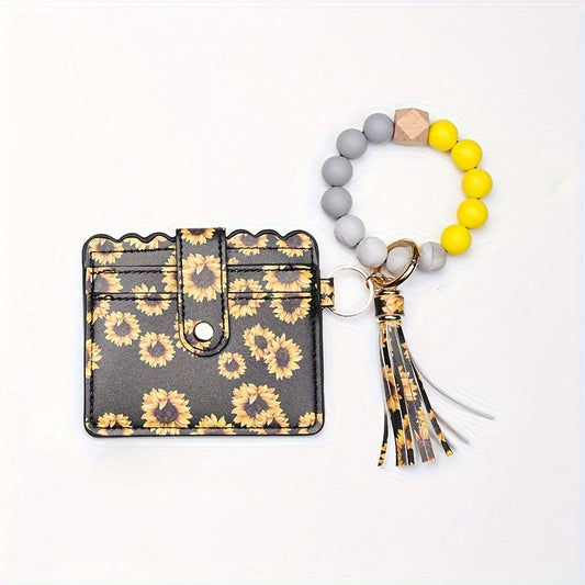 Rynx | Vibrant Leopard Print PU Tassel Wallet Keychain – Silicone Beaded Accessory with Detachable Camping Bag Clip, Stylish and Compact Travel Companion