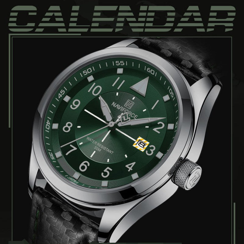 Rynx | Dial Leather Needle Buckle Alloy Weekly Calendar Glass
