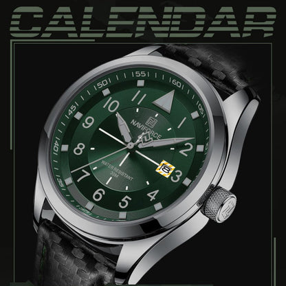 Rynx | Dial Leather Needle Buckle Alloy Weekly Calendar Glass