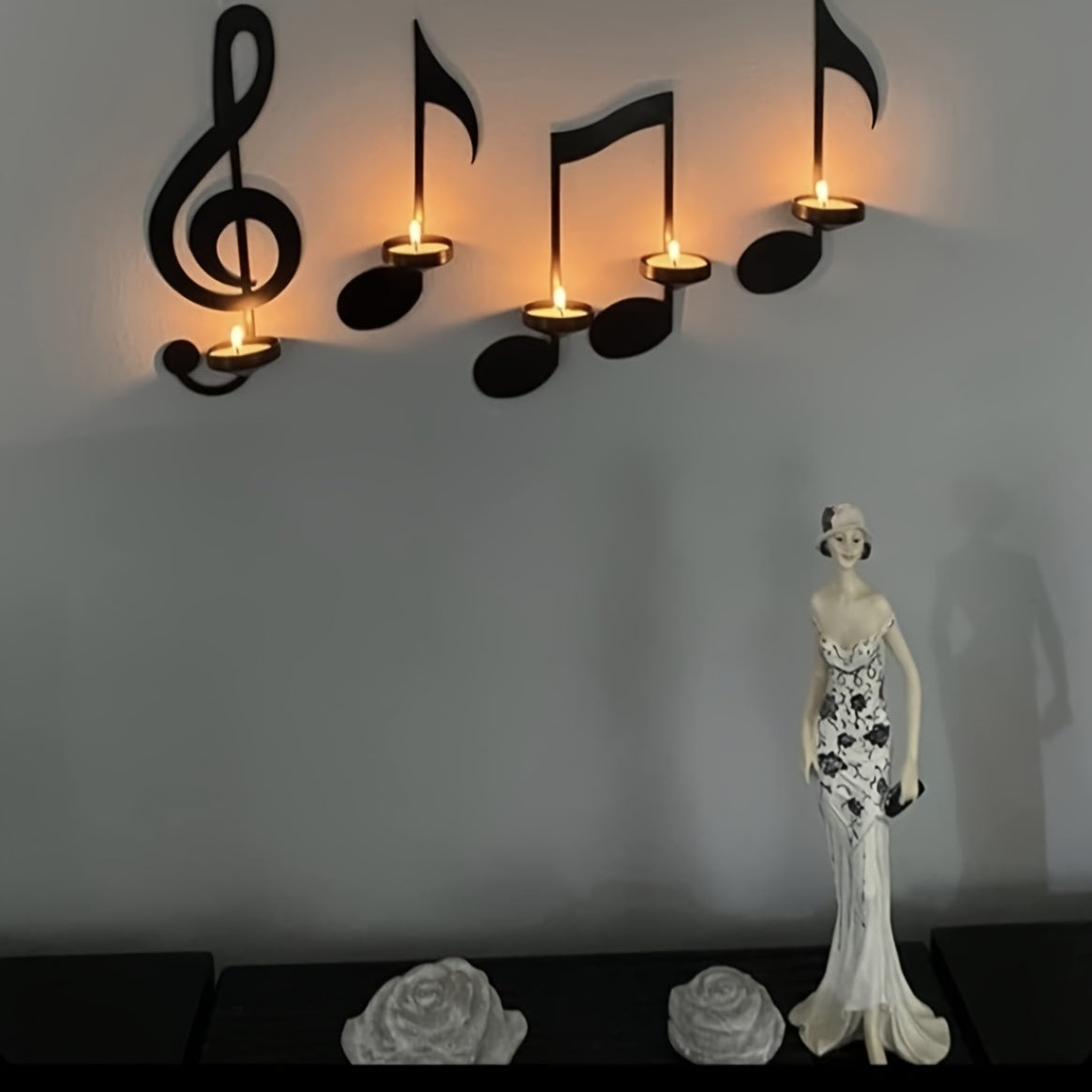 Rynx | Musical Notes Wall Candelabra Set - Metal Wall Decoration for Creative Candle Holders