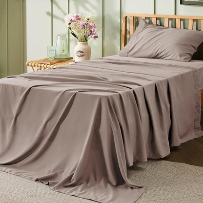 Rynx | 4 Piece Luxurious Microfiber Sheet Set – 14" Deep Pocket, Pinch Pleat Design, Shrink and Fade Resistant, Soft and Comfortable Bedding with Pillowcase, Flat and Fitted Sheets, All-Season Dorm Bedding