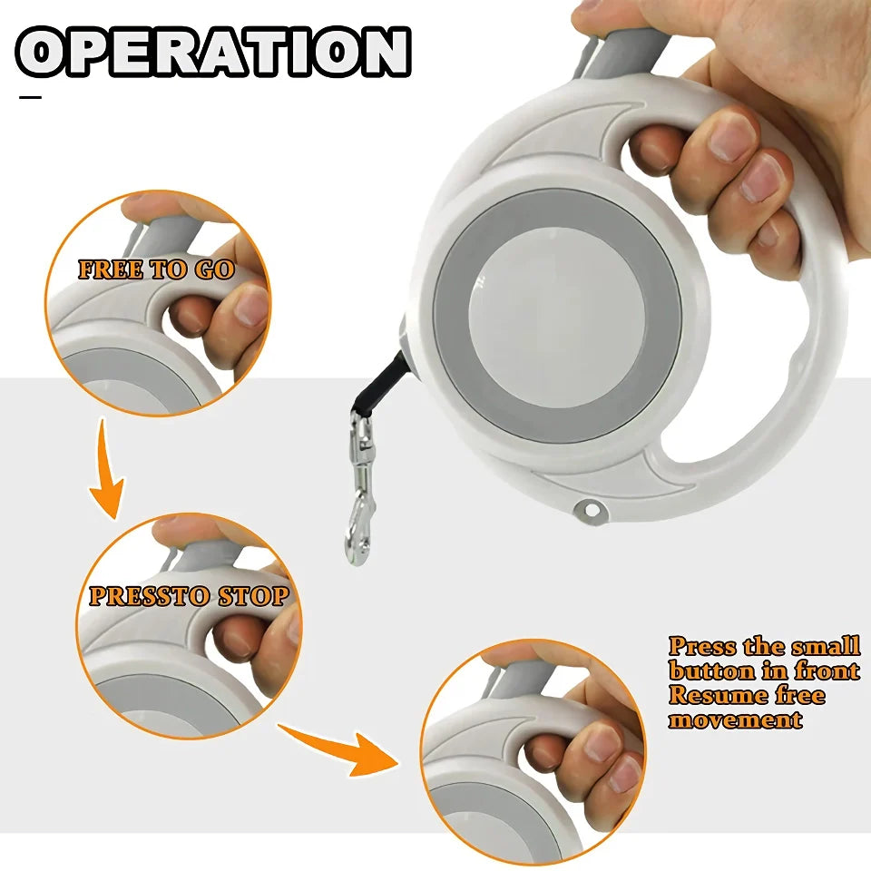 Rynx | 5m Retractable Dog Leash with Anti-Slip Handle and One-Handed Brake for Small to Medium Dogs