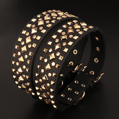 Rynx | 2" Wide Spiked Leather Dog Collar Adjustable for Pitbull, Bulldog and Large Dogs