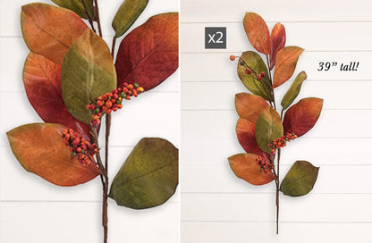 Rynx | Orange Magnolia Leaves with Berries, Set of 2