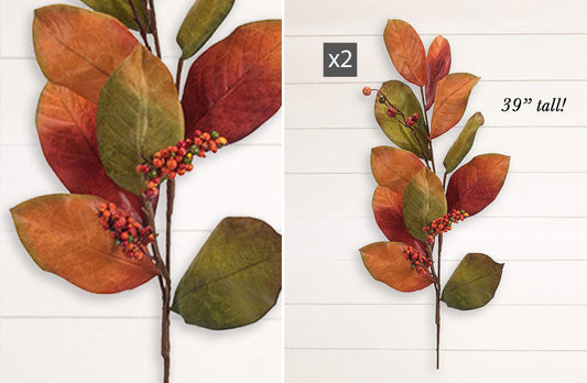 Rynx | Orange Magnolia Leaves with Berries, Set of 2