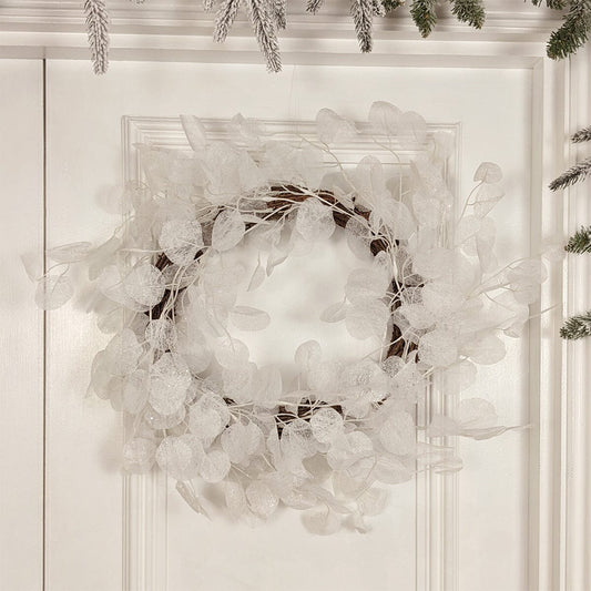 Rynx | Faux White Frosted Honesty Wreath - 50cm