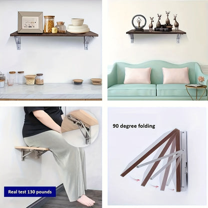 Rynx | 2-Piece Heavy-Duty Steel Folding Shelf Brackets – Space-Saving L-Shaped Table Hinge, Wall-Mounted with Screws, Sturdy and Adjustable