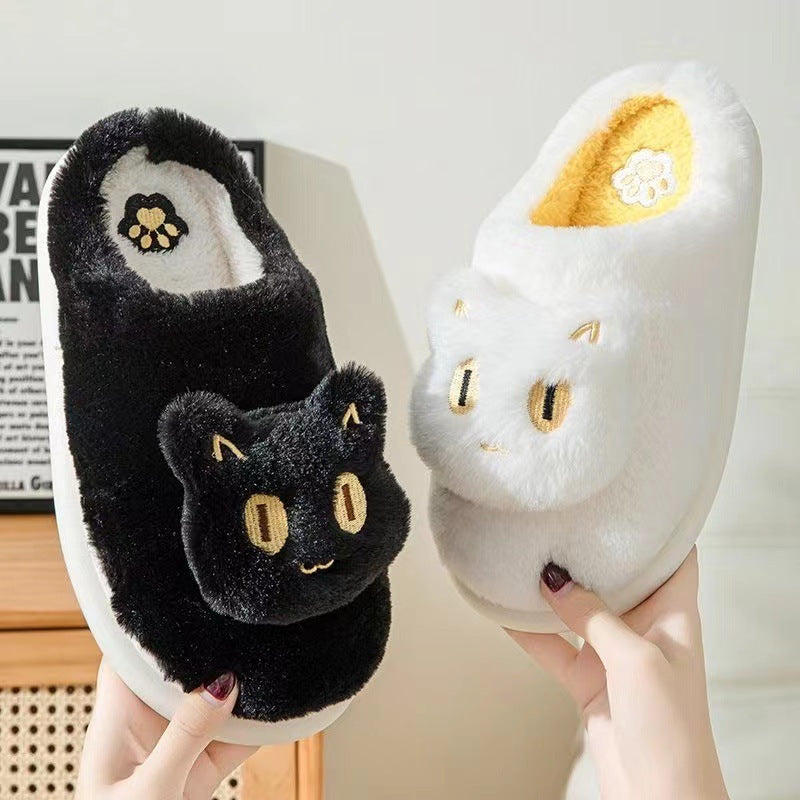 Rynx | Cozy Plush Cat Head Slippers for Couples - Soft Cotton Slippers for Winter Warmth
