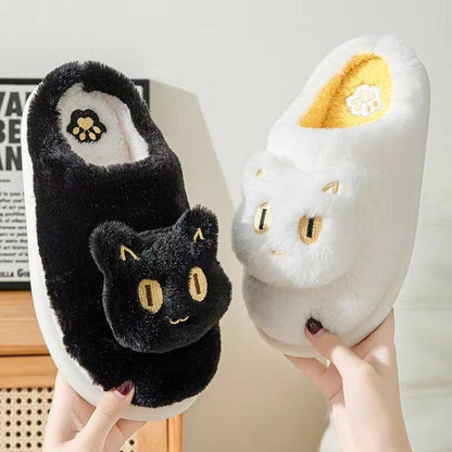 Rynx | Cozy Plush Cat Head Slippers for Couples - Soft Cotton Slippers for Winter Warmth