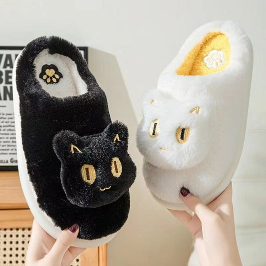 Rynx | Cozy Plush Cat Head Slippers for Couples - Soft Cotton Slippers for Winter Warmth