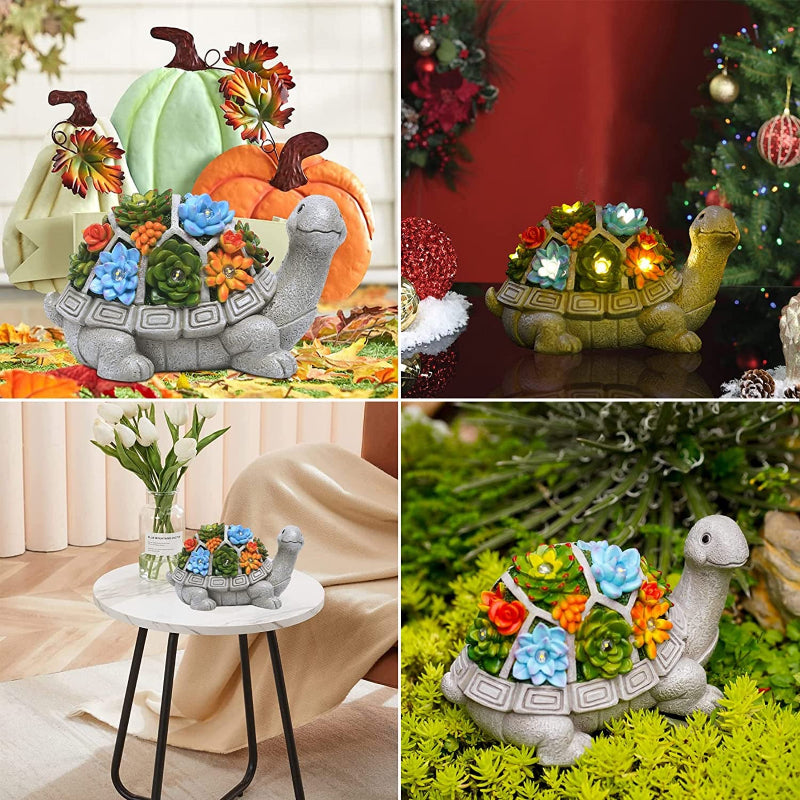 Rynx | Sunny garden statue with succulent plants and LED lights, outdoor garden decor