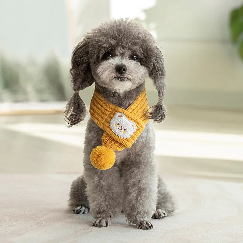 Rynx | Dog Knitted Scarf with Fuzzy Pompom - Winter Neck Warmer Bandana for Pets