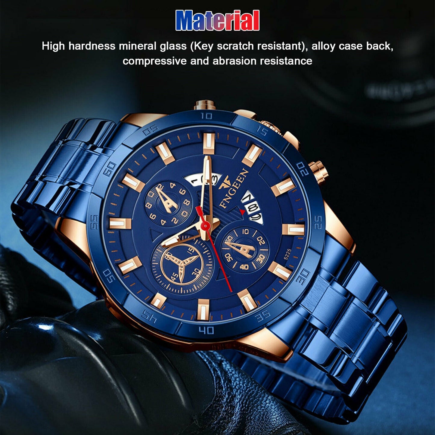 Rynx | Men's watch in stainless steel quartz classic business wristwatch for men - Blue