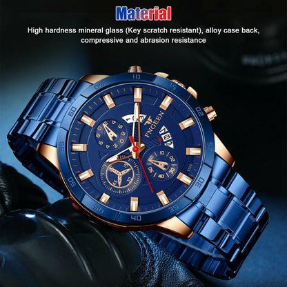 Rynx | Men's watch in stainless steel quartz classic business wristwatch for men - Blue