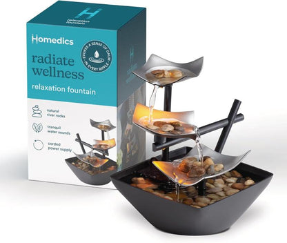 Rynx | Water Fountain Soothing Sound Machine - Automatic Pump, Deep Pool & Natural River Stones