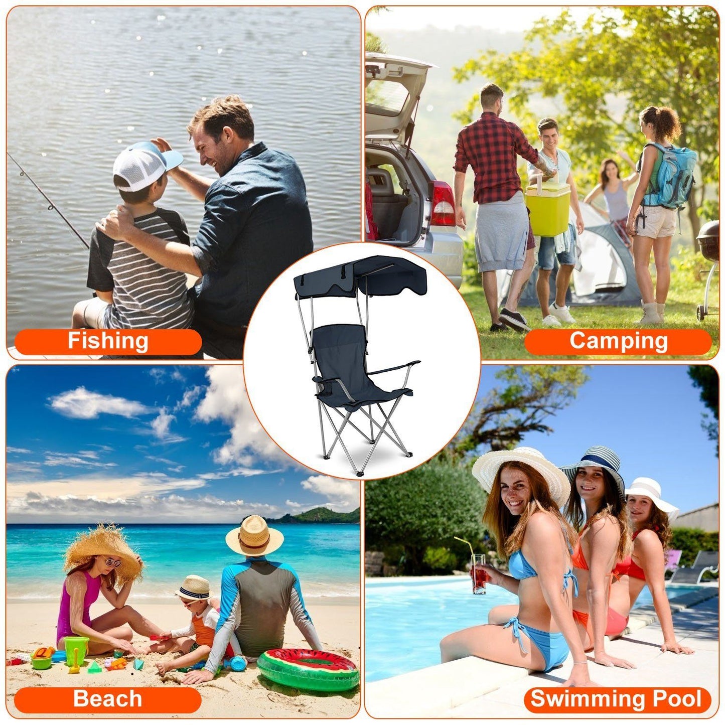 Rynx | Foldable Beach Cape Chair Sun Protection with Cup Holder