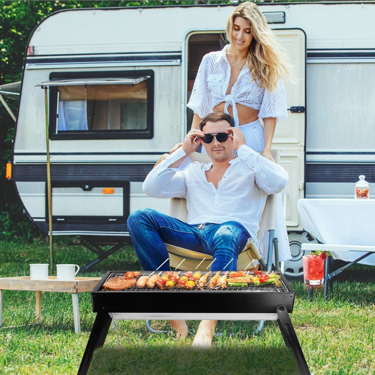 Rynx | Foldable Charcoal BBQ Grill Stainless Steel Grill Net