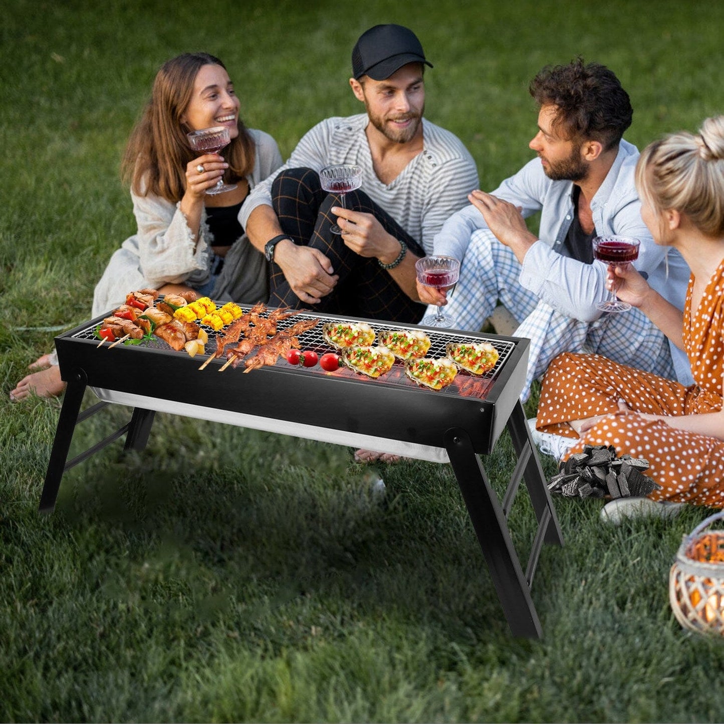 Rynx | Foldable Charcoal BBQ Grill Stainless Steel Grill Net
