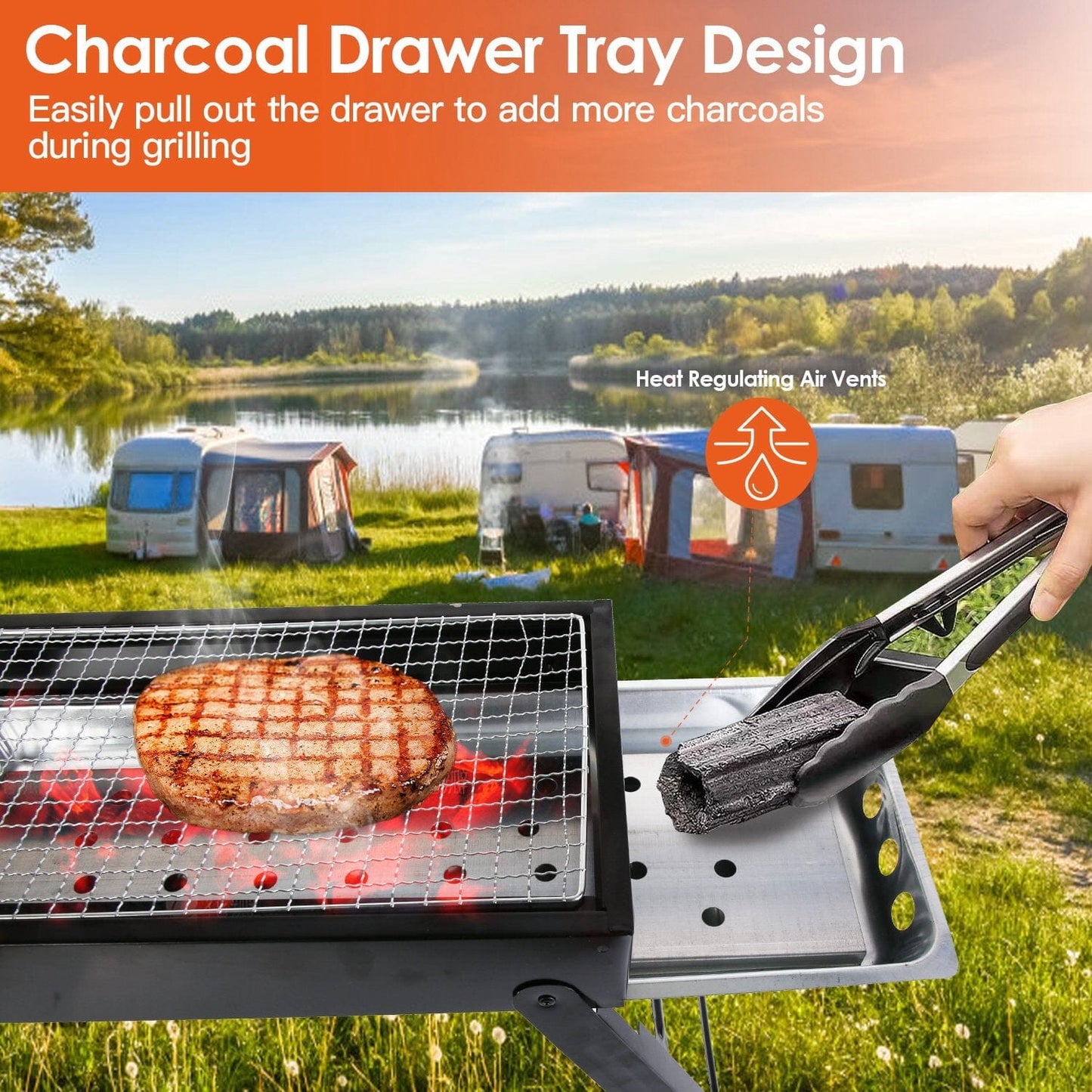Rynx | Foldable Charcoal BBQ Grill Stainless Steel Grill Net
